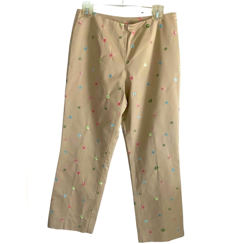 Liz Claiborne Women’s Tan Pastel Floral High Waisted Michaela Pants Size 6